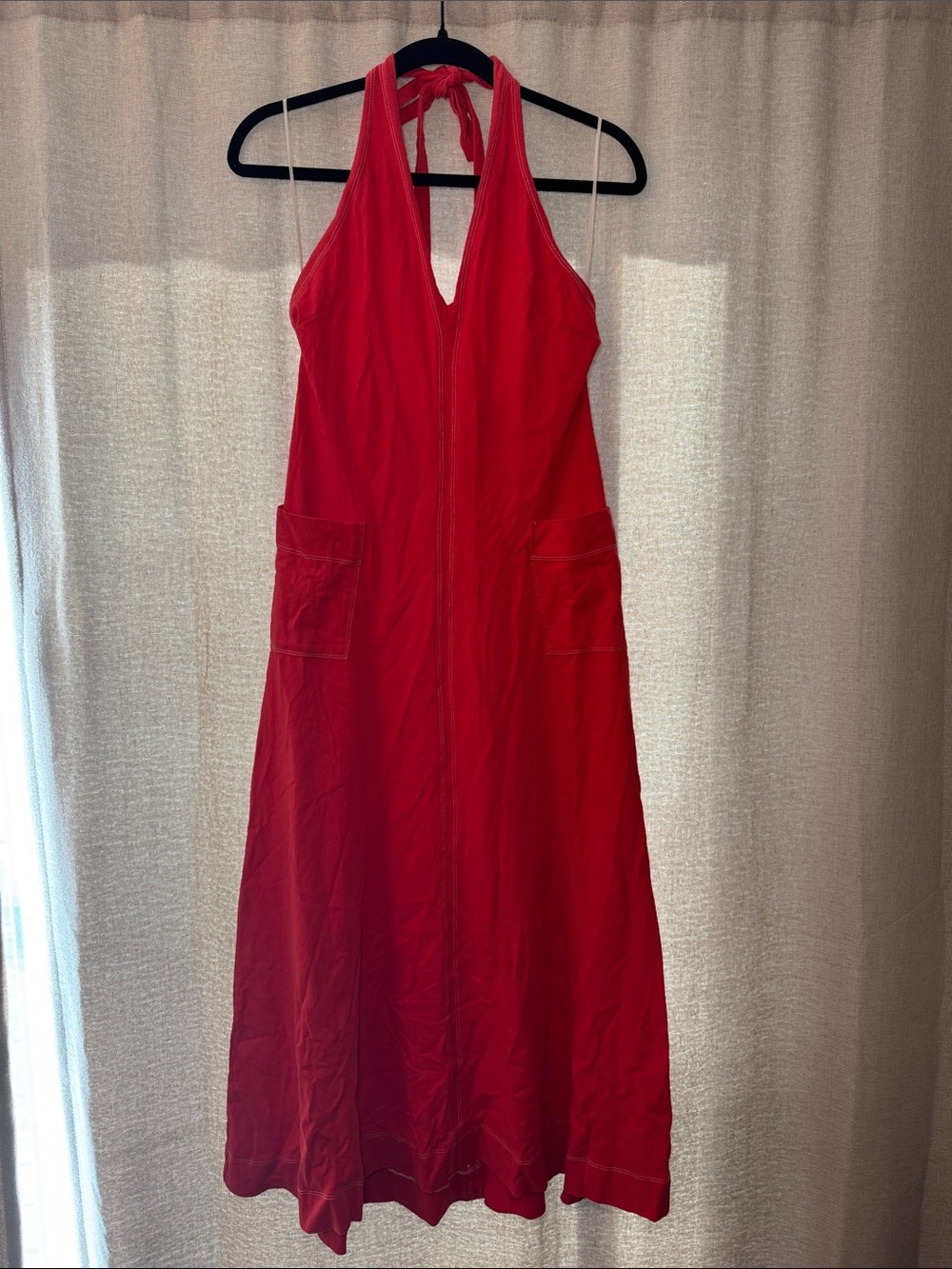 100% Cotton Mustard Seed Red Halter Dress Size Small